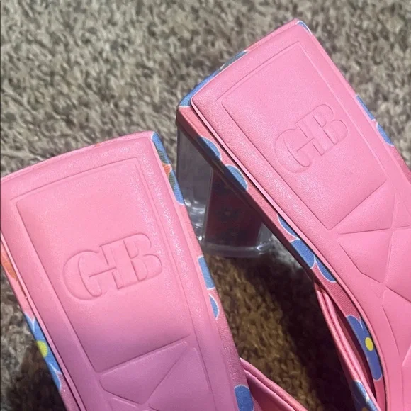 Gianni Bini Pink Floral Clear Block Heel Sandals - Picture 2 of 7